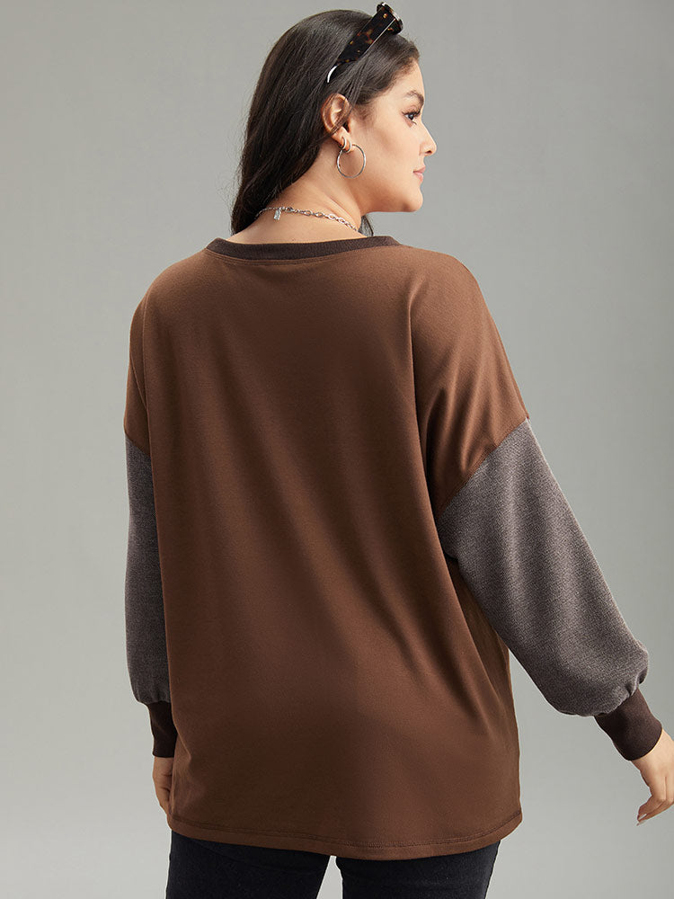 Two Tone Patched Pocket Drop Shoulder Sweatshirt