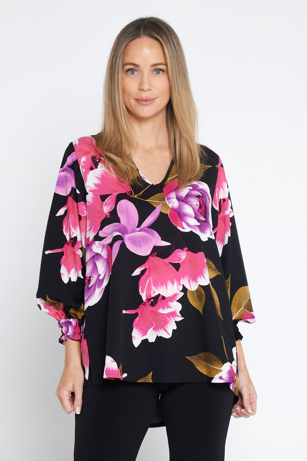 Mariah Top - Black/Pink Floral