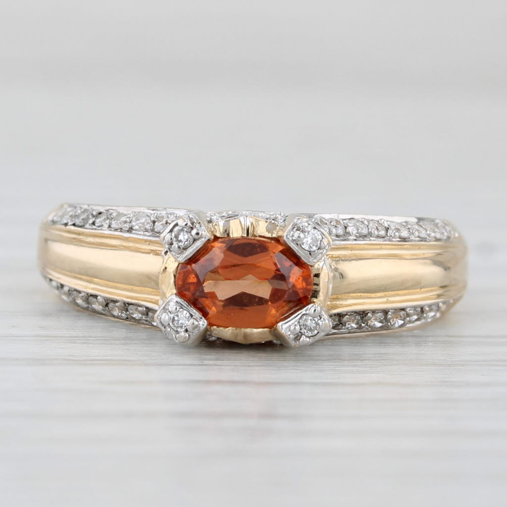 0.82ctw Spessartite Orange Garnet Diamond Ring 14k Yellow Gold Size 6