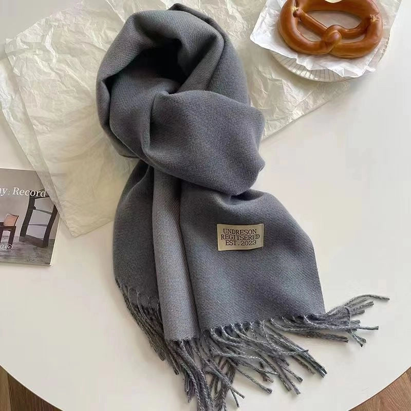 Solid Color Double-sided Tassel Scarf For Women Autumn And Winter New Warm Cashmere-like Scarf Thickened Student Shawl