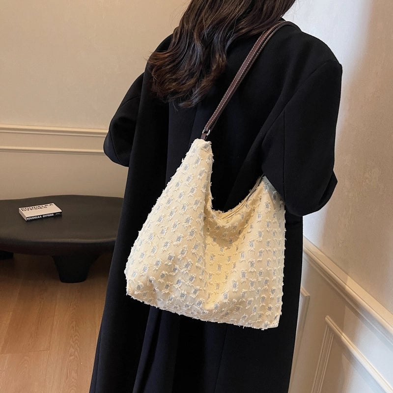 Women's Medium Canvas Solid Color Streetwear Square Zipper Shoulder Bag