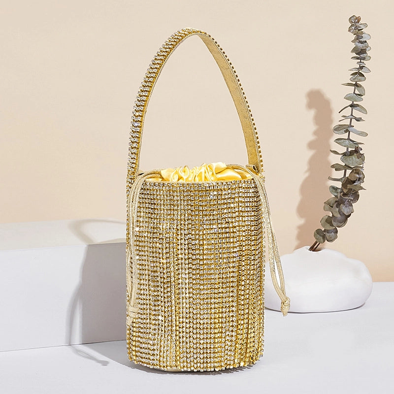Silver Black Gold Fiber Solid Color Cylindrical Evening Bags