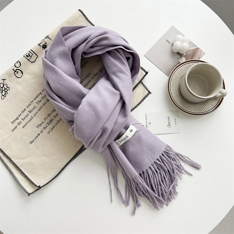 Women's Elegant Minimalist Solid Color Imitation Cashmere Tassel Scarf