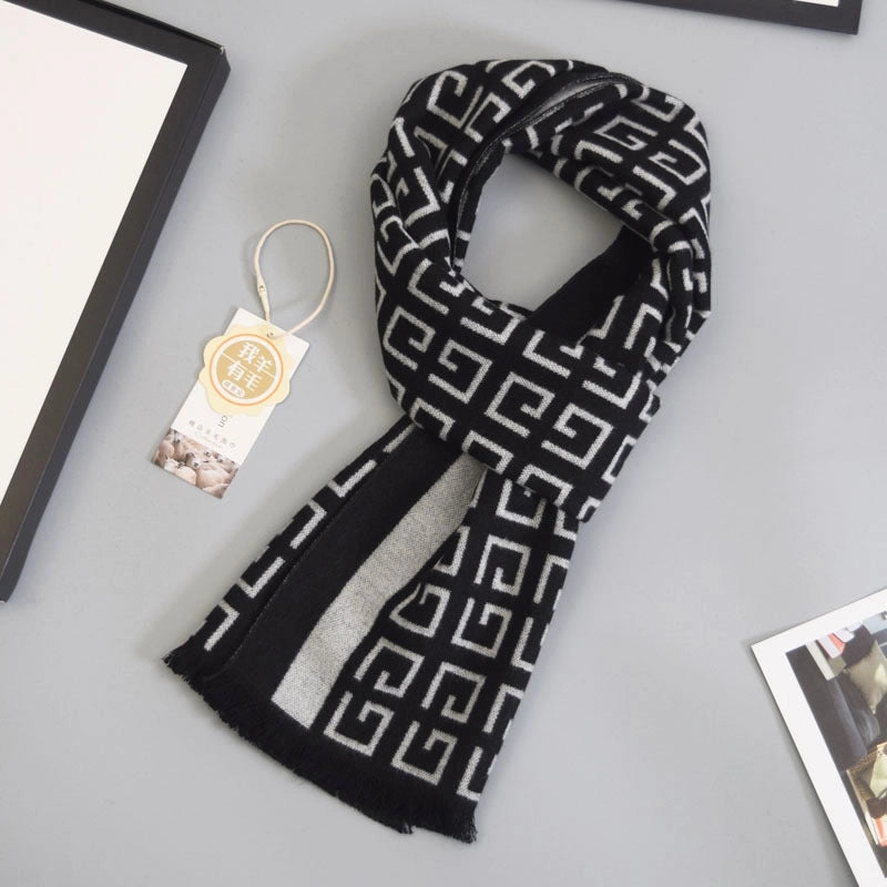 Wool Scarf Men's Plaid Winter Scarf Cashmere Scarf High-end Gifts Warm