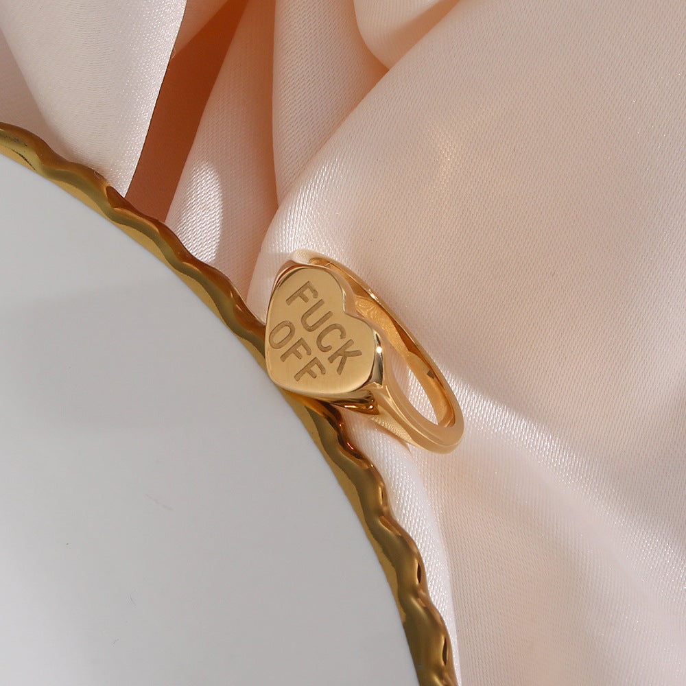 Minimalist Women Letter Number Text Stainless Steel 18K Gold Plated Rings