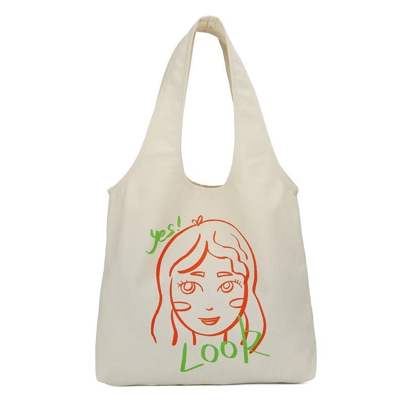 Women's Large Canvas Cartoon Fruit Cute Streetwear Square Open Canvas Bag