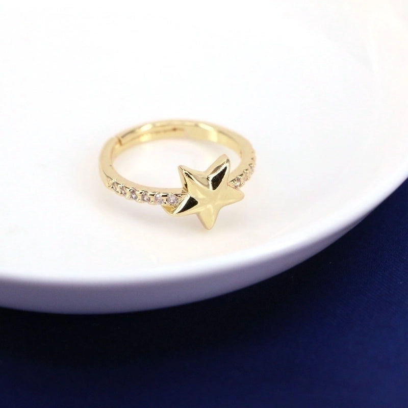 5 Pieces Fashion Star Copper Open Ring Plating Inlay Zircon Copper Rings