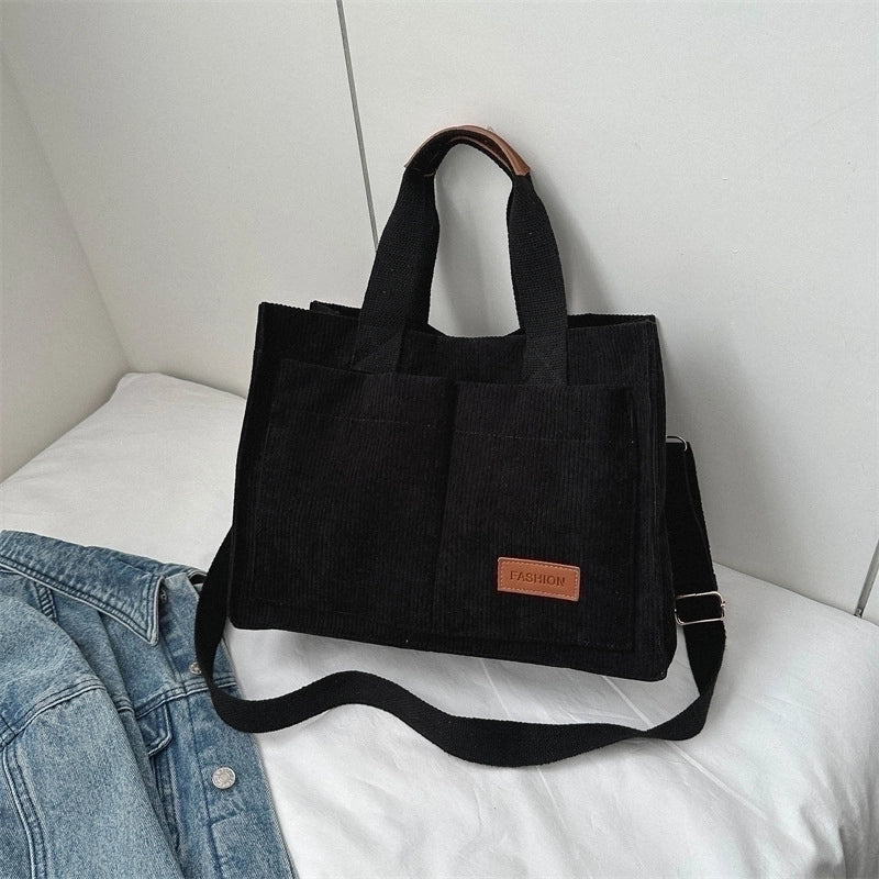 Women's Large Corduroy Solid Color Elegant Square Magnetic Buckle Handbag Tote Bag Crossbody Bag