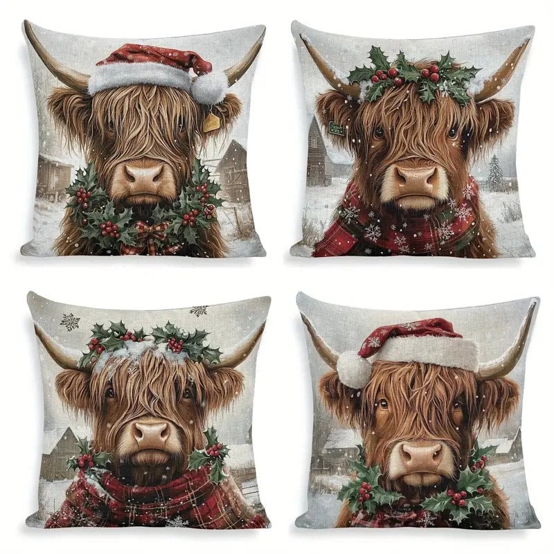 Christmas Elegant Cute Minimalist Santa Claus Letter Linen-like Pillow Cases Couch & Sofa Decor