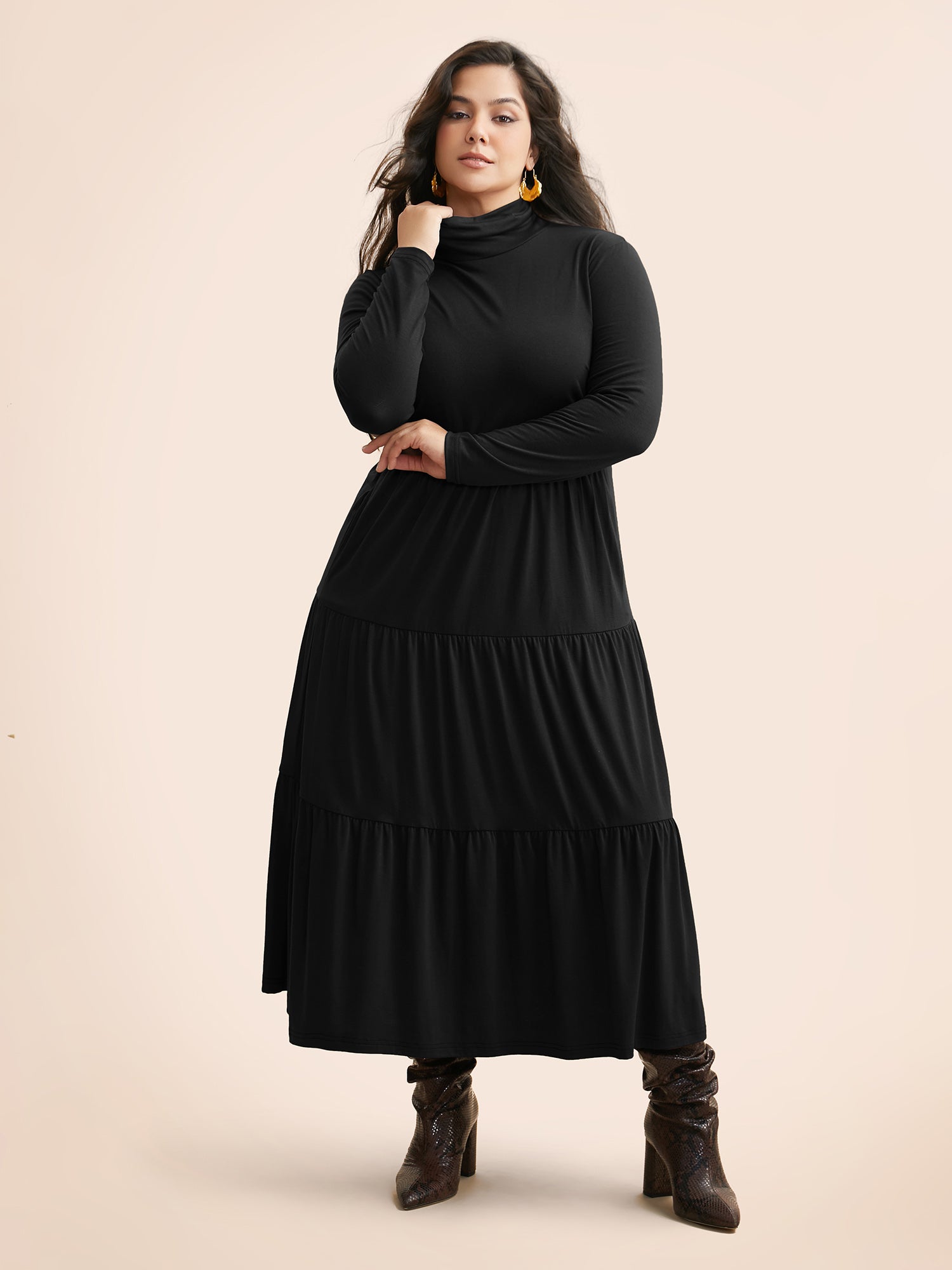 Supersoft Essentials Funnel Neck Tiered Midi Dress