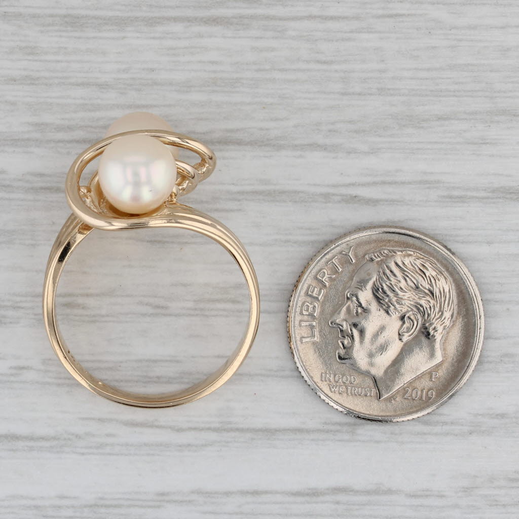 Cultured Pearl Bypass Ring 14k Yellow Gold Size 7