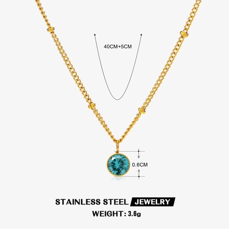316 Stainless Steel  18K Gold Plated Minimalist Classic Style Plating Inlay Solid Color Artificial Rhinestones Pendant Necklace