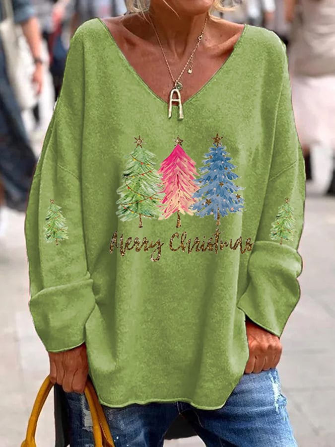 Women's Sequined Christmas Tree Print Long Sleeve T-Shirt