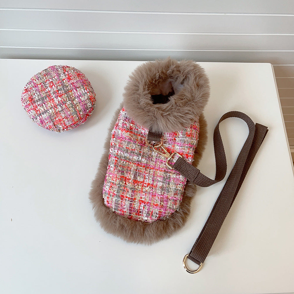 Plaid Dog Cape Harness with Leash&Hat