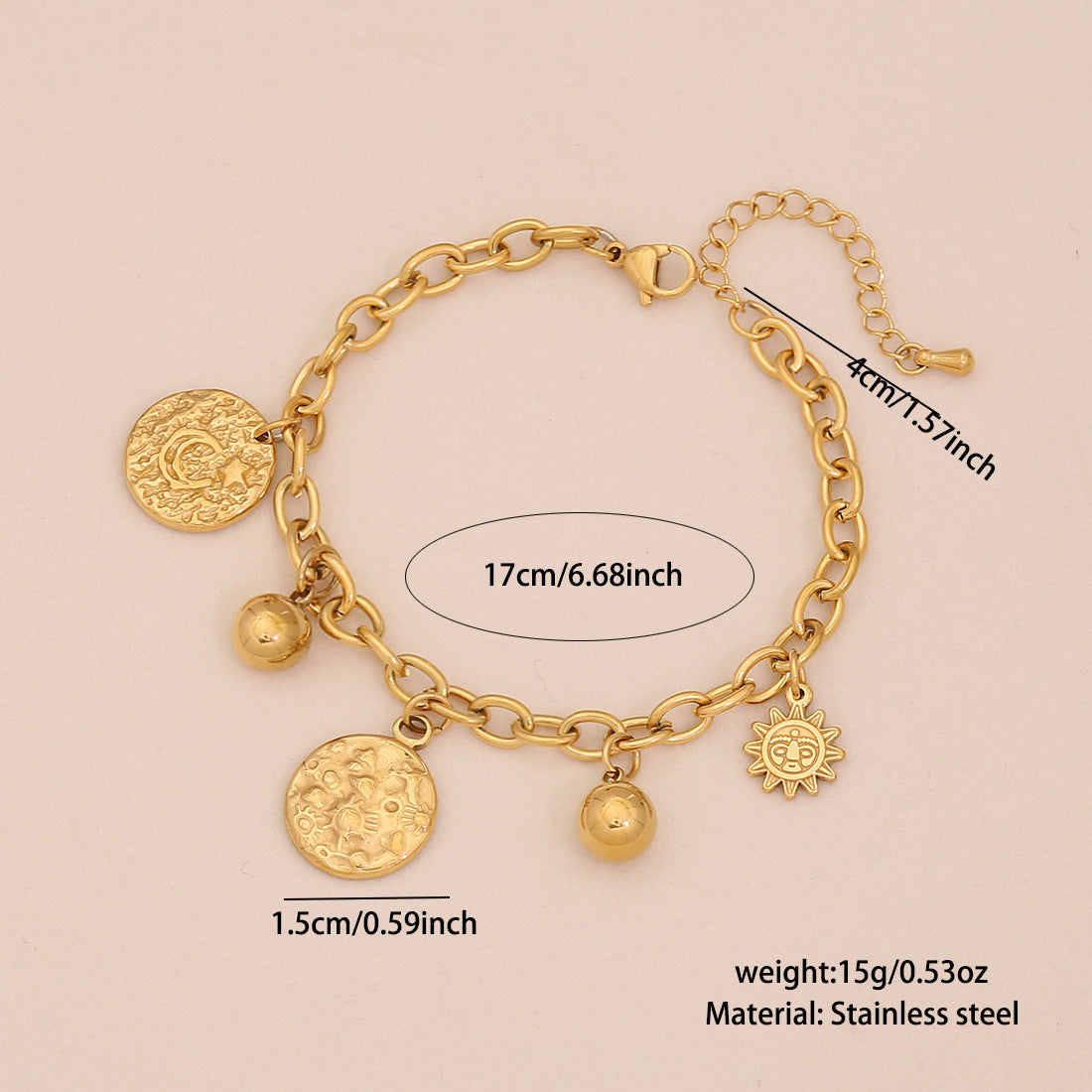 Geometric Metal Bracelet Star Moon Stainless Steel Jewelry B641