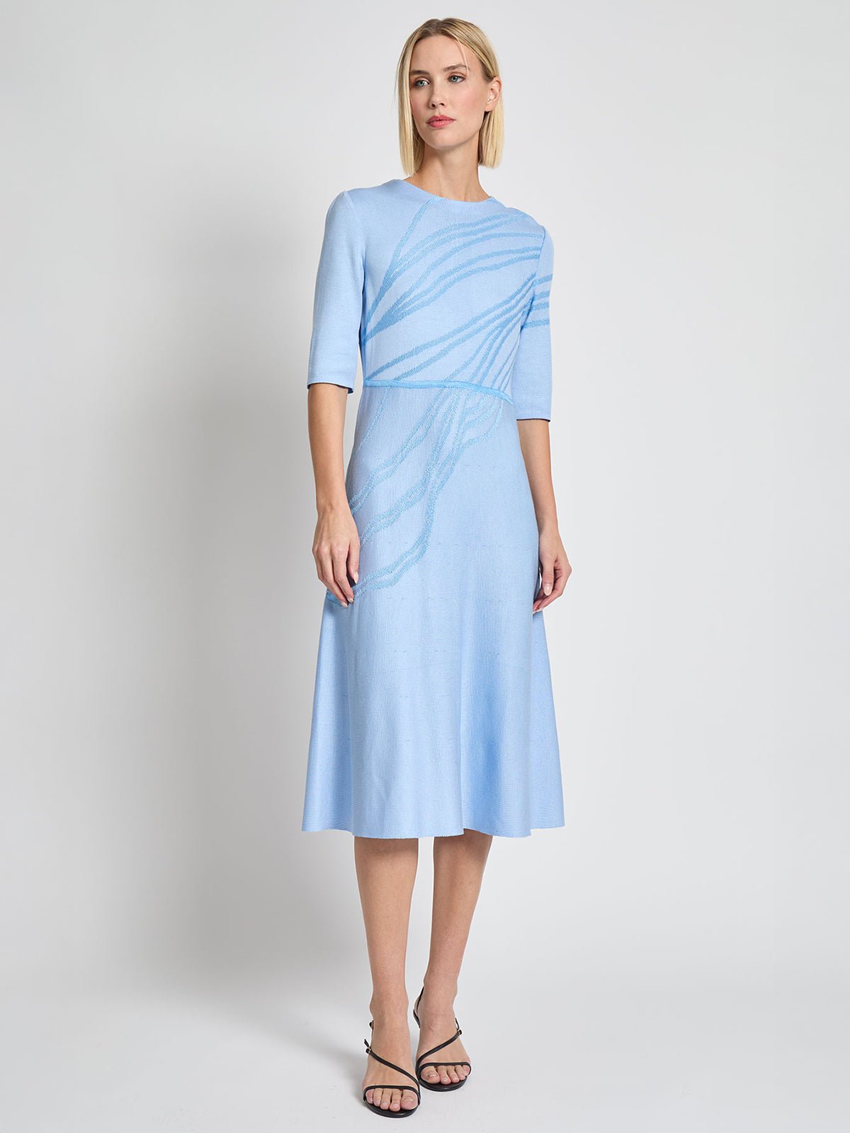 Fit-and-Flare Tonal Abstract Knit Midi Dress - Modern Fit