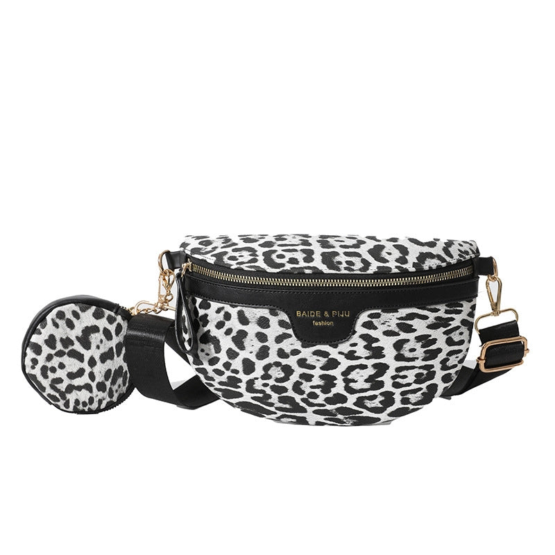 Women's Medium Pu Leather Leopard Elegant Vintage Style Dumpling Shape Zipper Fanny Pack