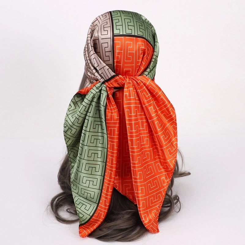 Women's Vacation Plaid Satin Printing Silk Scarf
