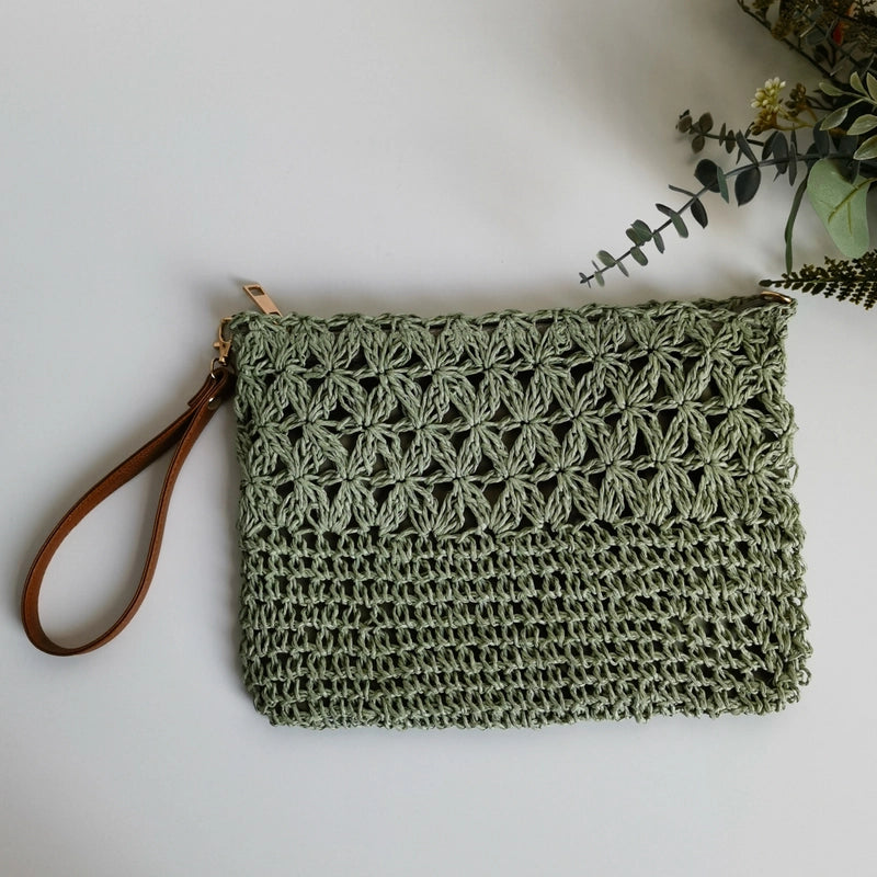 Women's Straw Solid Color Basic Square Zipper Clutch Bag Crossbody Bag Straw Bag