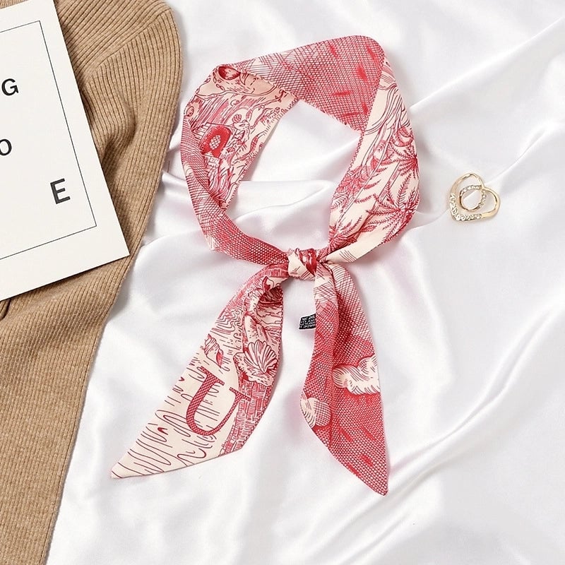 Women's Sweet Color Block Satin Printing Silk Scarf