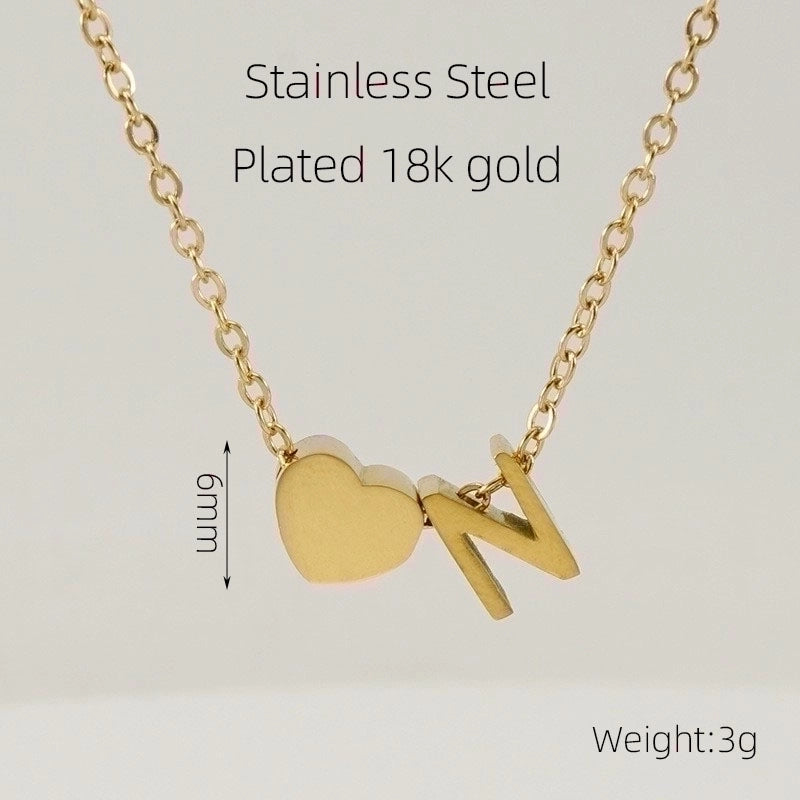 304 Stainless Steel 18K Gold Plated Casual French Style Plating Letter Heart Shape Pendant Necklace