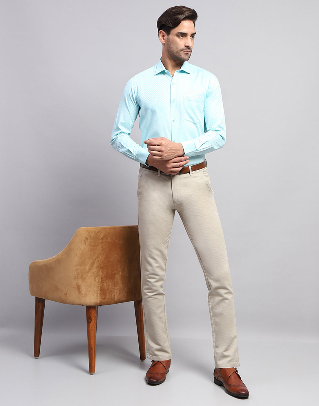 Men Blue Solid Collar Full Sleeve Shirt