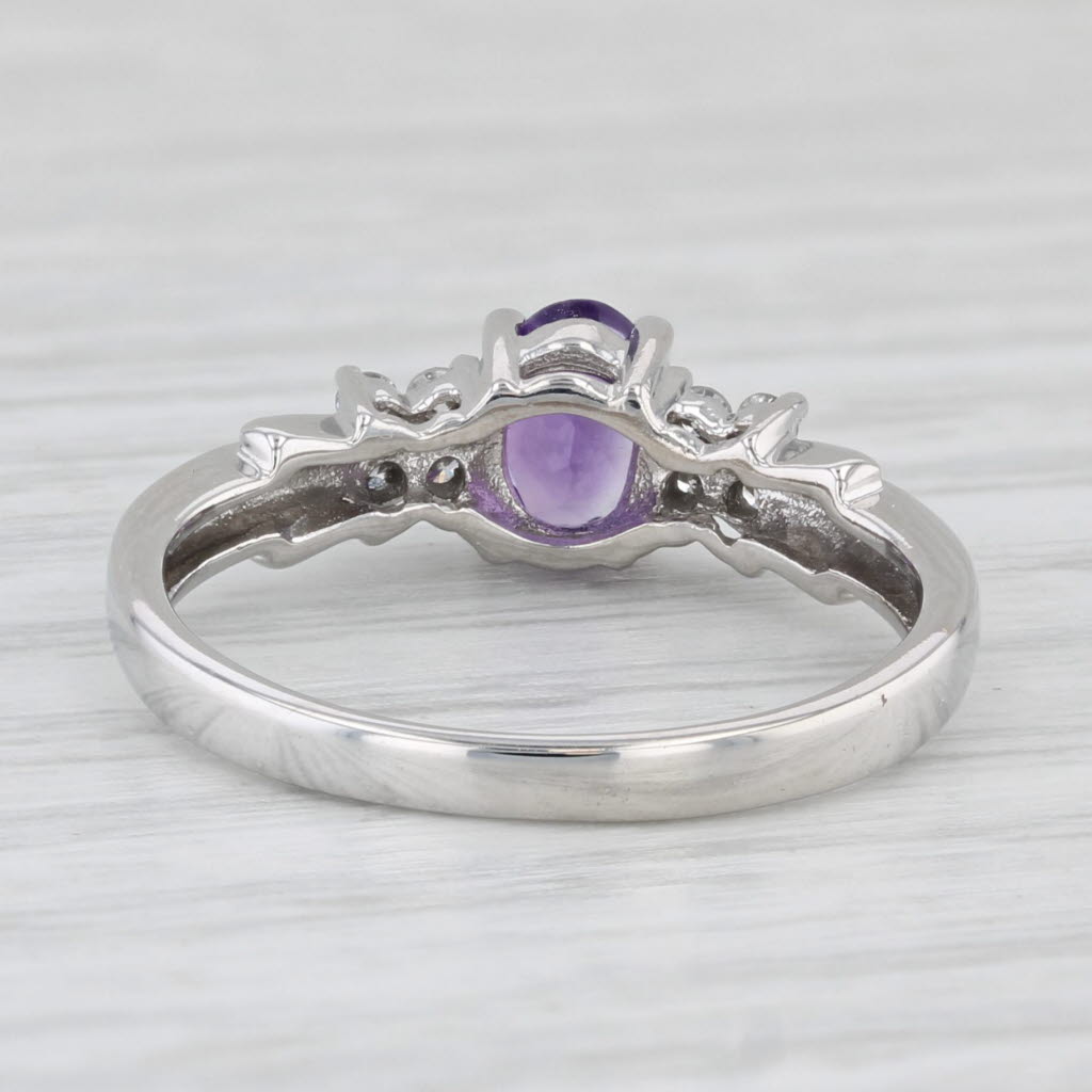 0.44ctw Oval Amethyst Diamond Ring 10k White Gold Size 5.75