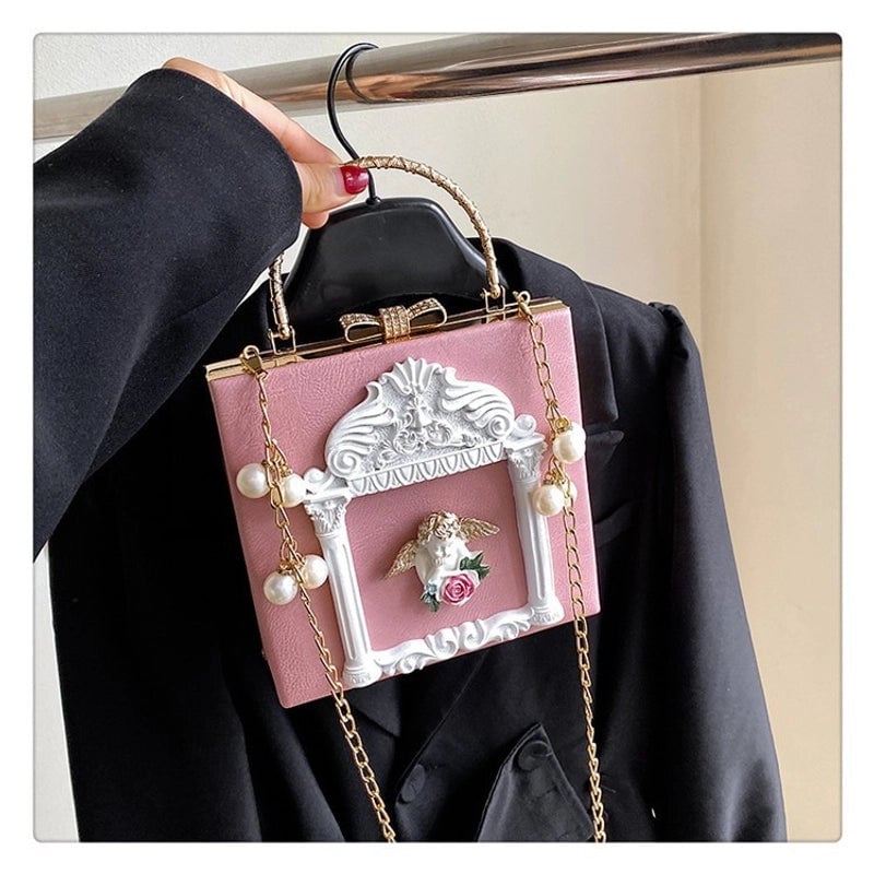 Women's Small Pu Leather Floral Vintage Style Streetwear Square Lock Clasp Square Bag