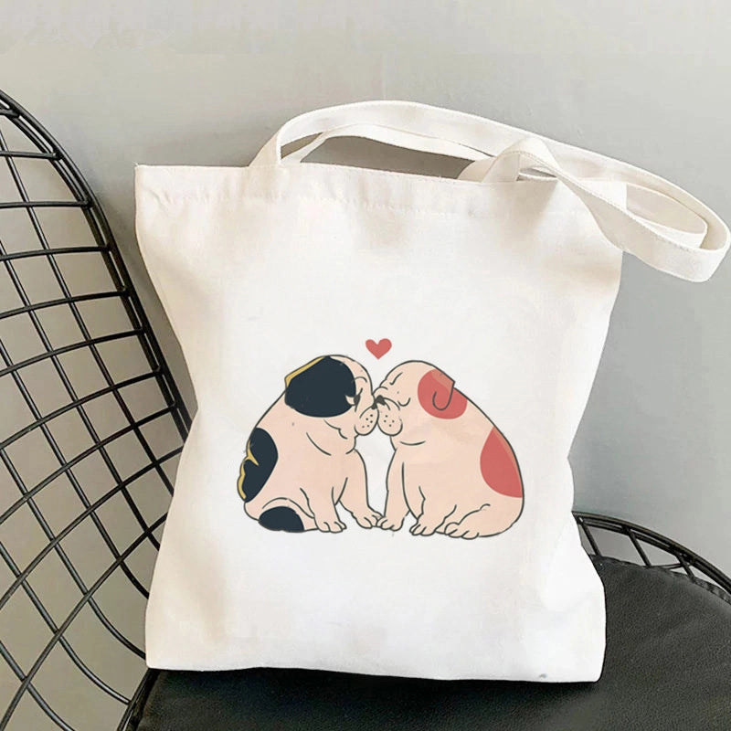 Women's Large Canvas Portrait Letter Flower Streetwear Square Open Shoulder Bag