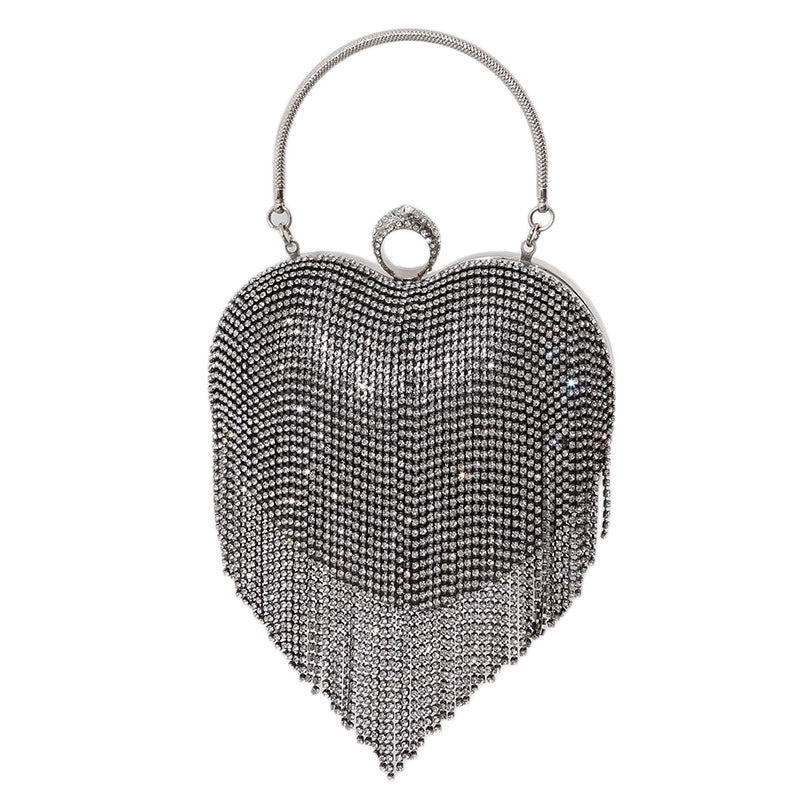 Silver Black Gold Pu Leather Heart Shape Tassel Heart-shaped Evening Bags