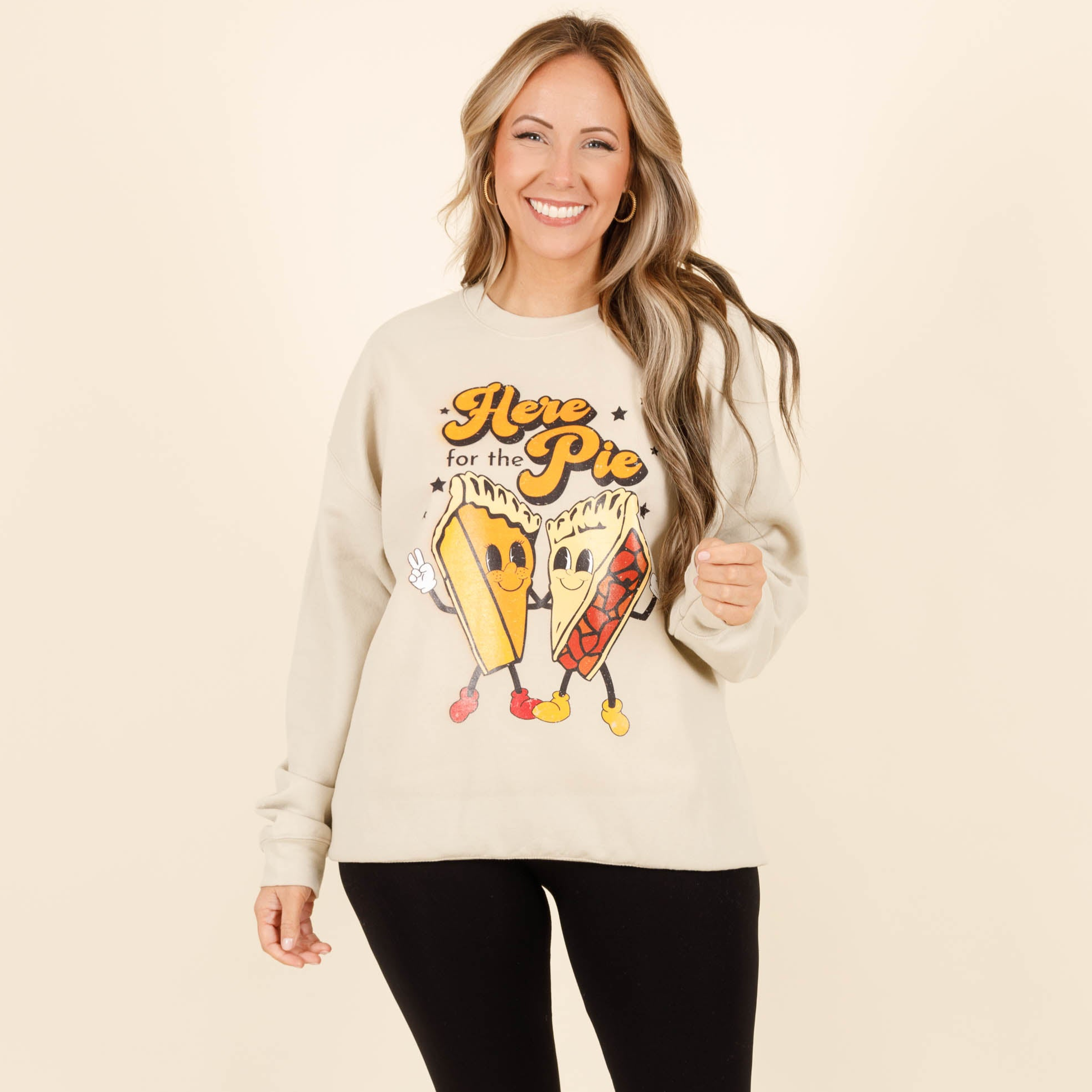 Dancing Pies Sweatshirt. Sand