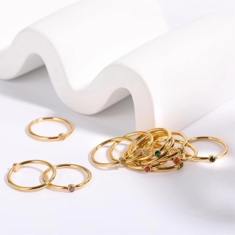 304 Stainless Steel Gold Plated Retro Plating Inlay Solid Color Zircon Rings
