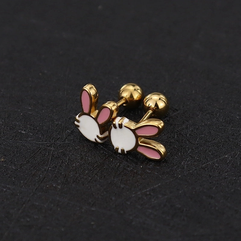 1 Piece Cute Minimalist Geometric Animal Crown Plating Titanium Steel Ear Studs