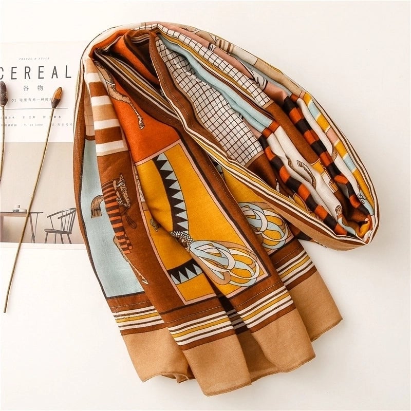 Autumn Carriage Printing Sunscreen Shawl Silk Scarf
