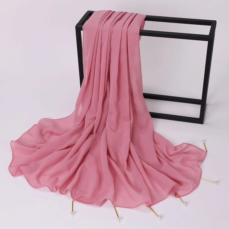 Women's Casual Elegant Sweet Solid Color Chiffon Hijab