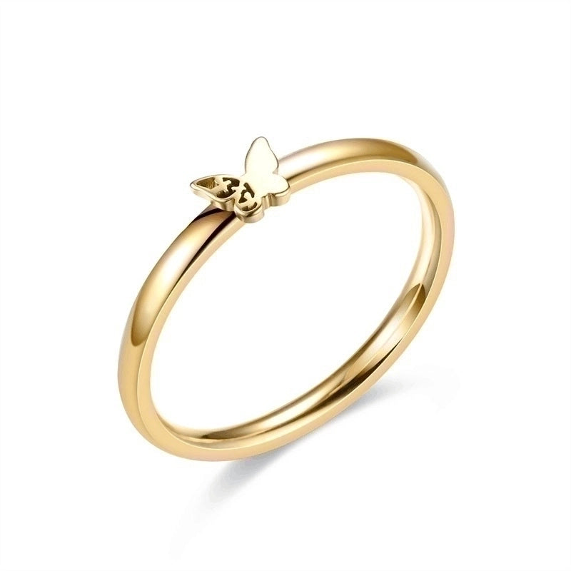 Minimalist Butterfly Titanium Steel 18K Gold Plated Polishing Plating Rings