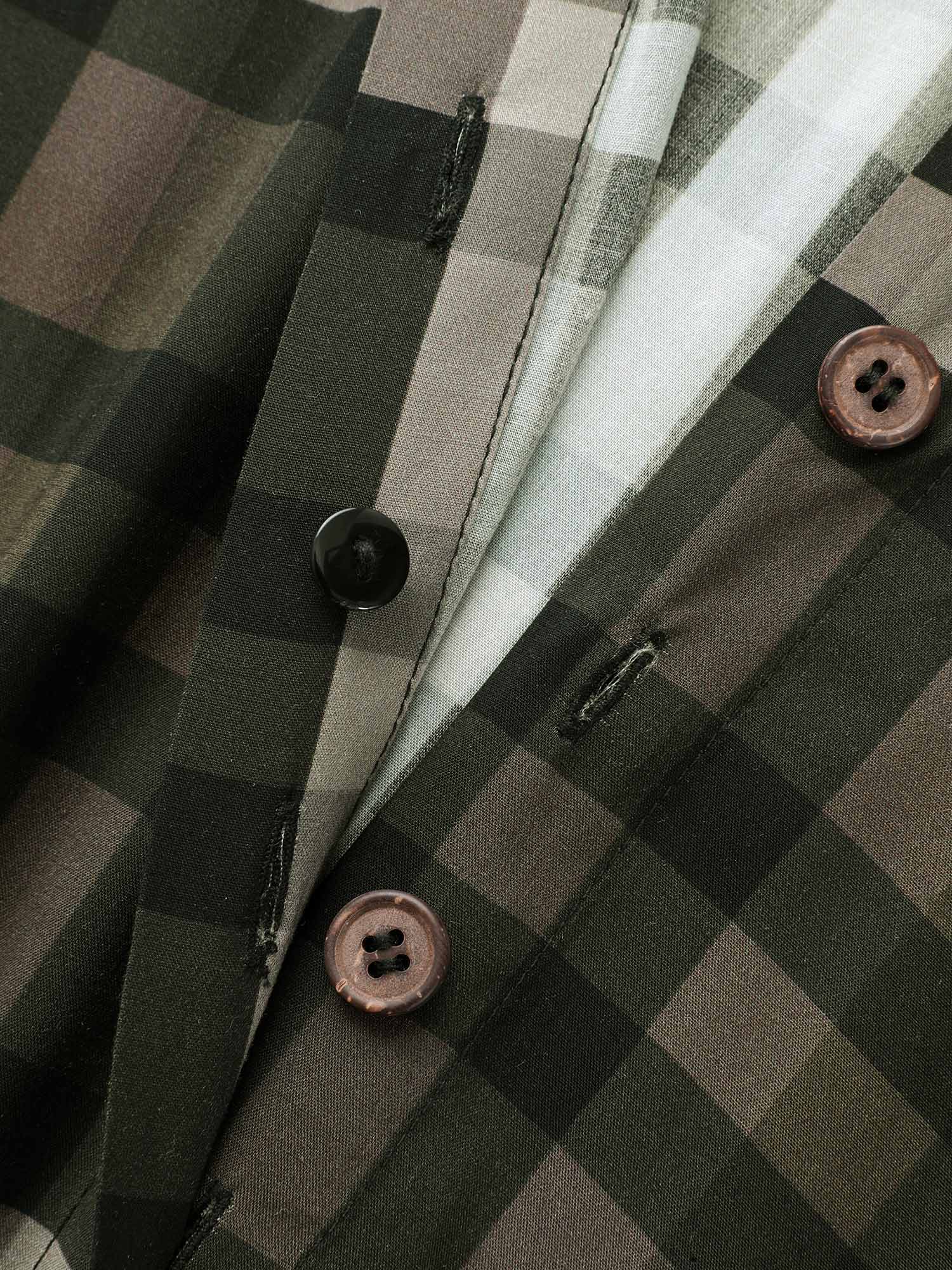Plaid Shirt Collar Curved Hem Dress