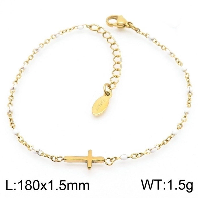 Minimalist Classic Style Cross Titanium Steel 18K Gold Plated Bracelets In Bulk