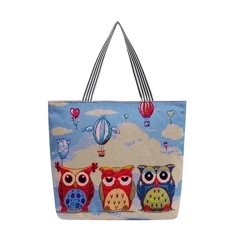 Women's Large All Seasons Nylon Animal Cartoon Cute Square Zipper Tote Bag