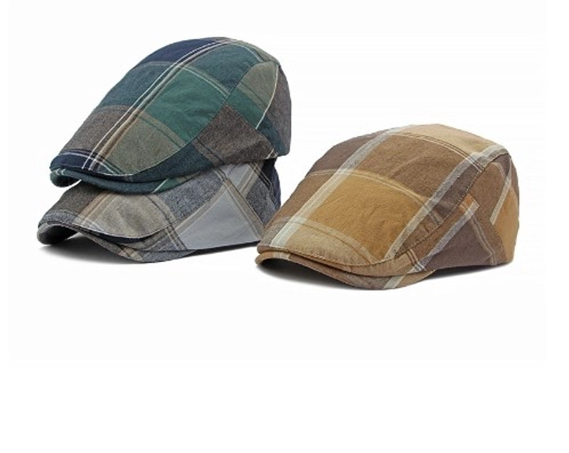 Unisex Retro British Style Plaid Curved Eaves Beret Hat