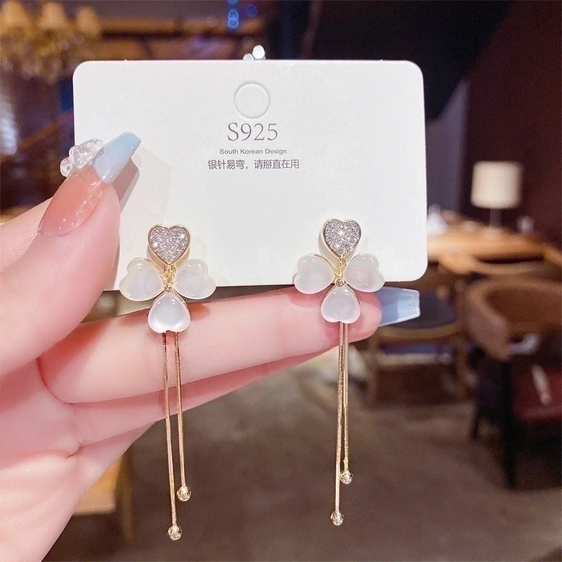 1 Pair Fashion Heart Shape Bow Knot Copper Inlay Zircon Drop Earrings