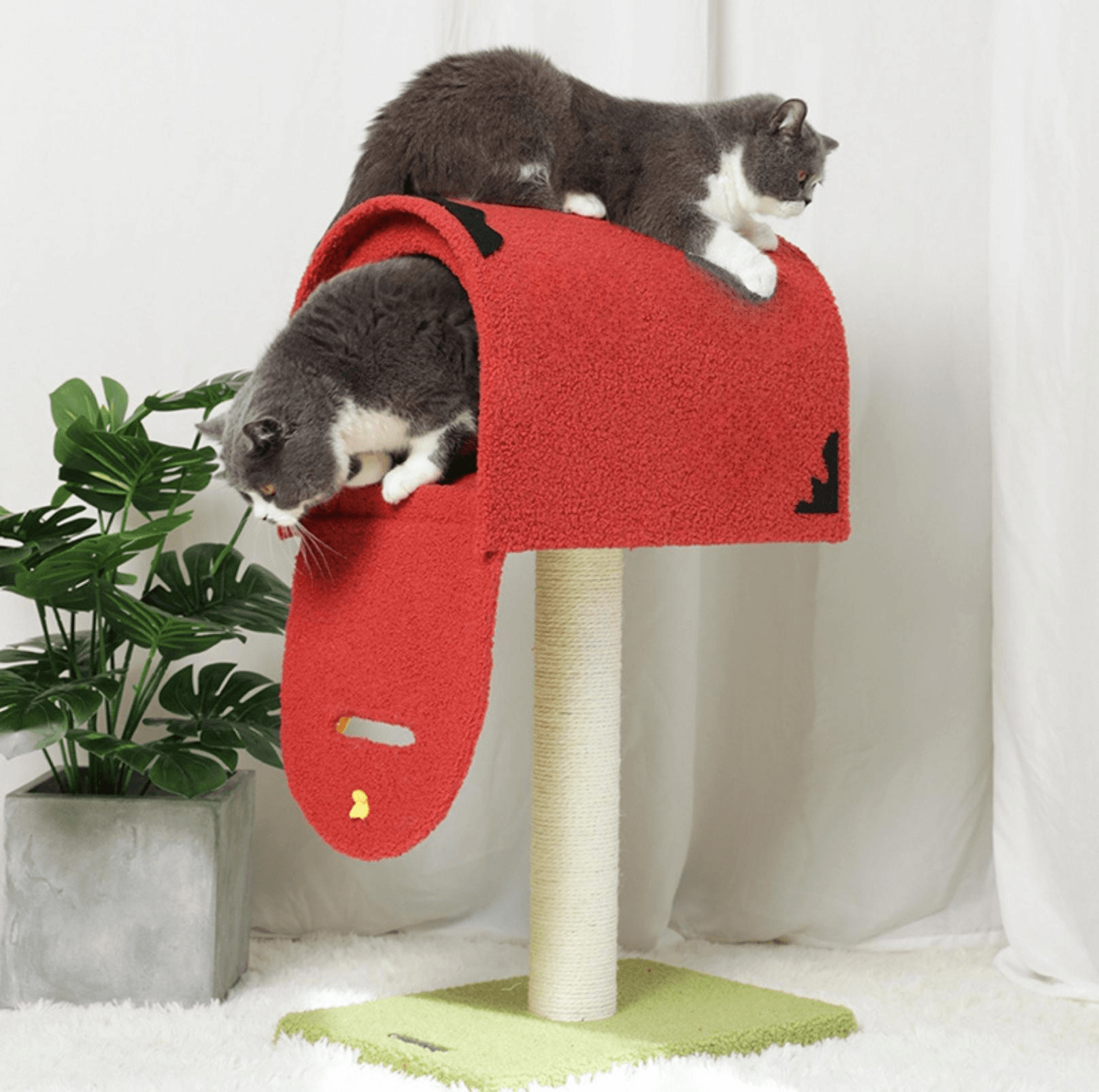 Cute Mailbox Sisal Cat Scratching Post Tree with Interactive Window