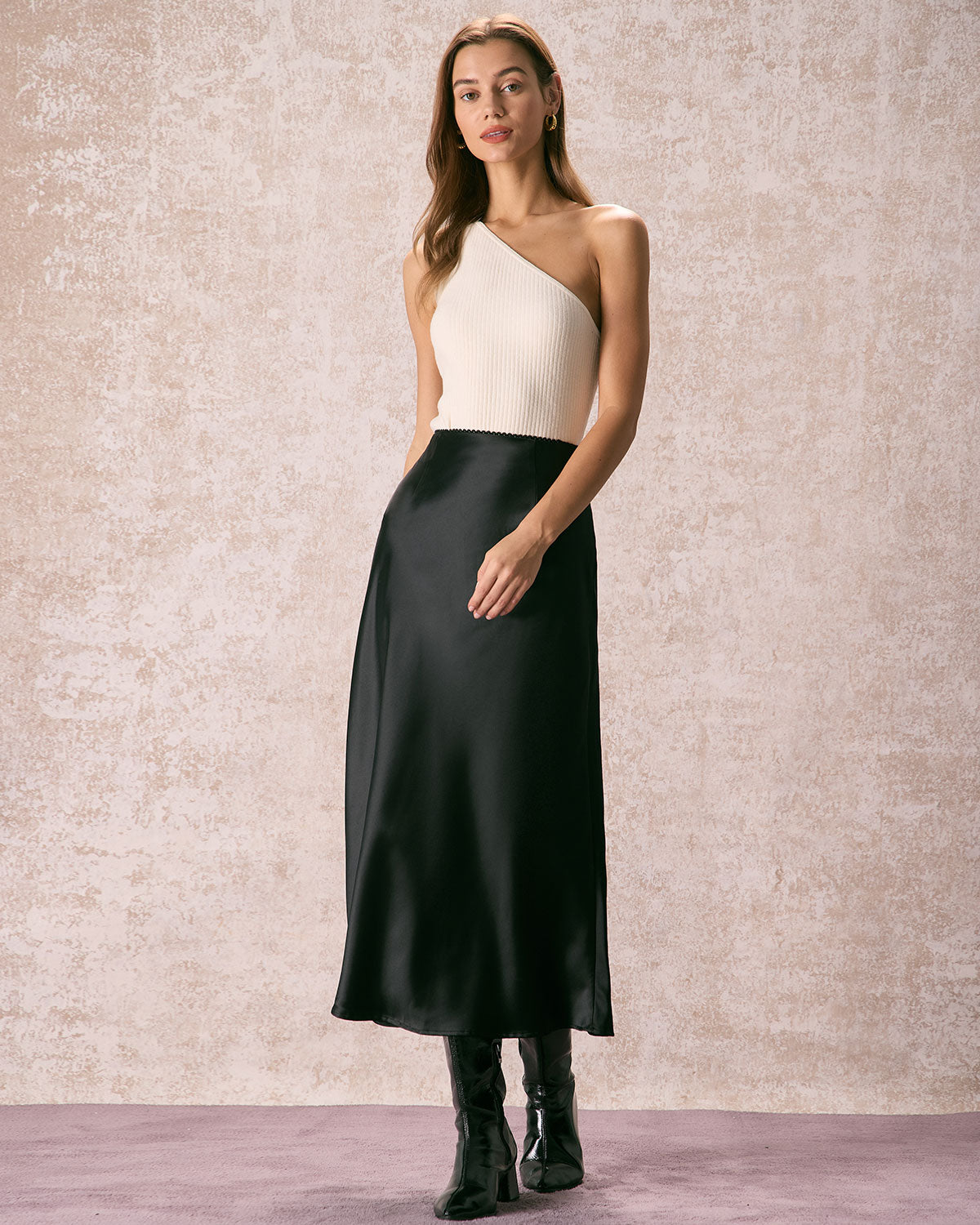 The Beige One Shoulder Ribbed Knit Tank Top
