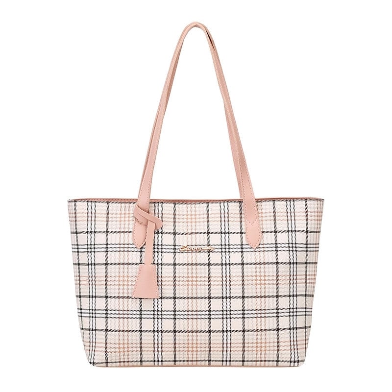 Women's Large Pu Leather Stripe Basic Vintage Style Zipper Tote Bag