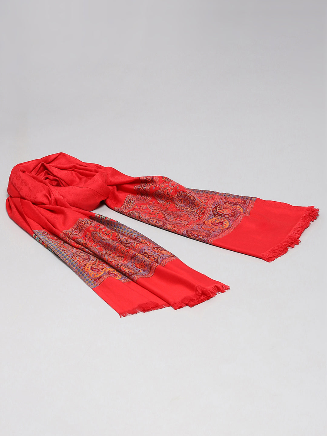 Women Red Self Design Shawl