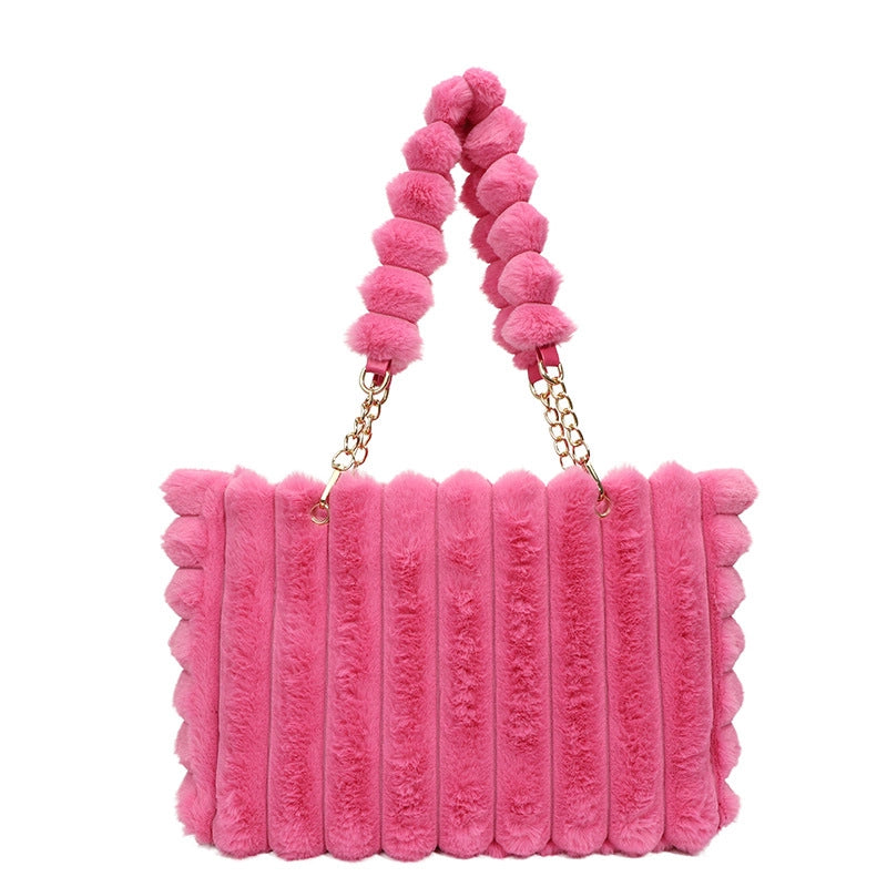 Plush Bag Women's  Large Capacity Sweet Chain Tote Casual Fashion Portable Shoulder Bag