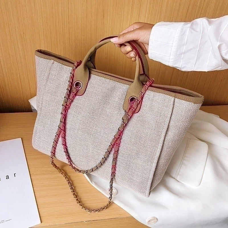 Women'S Large Canvas Solid Color Streetwear Square Zipper Tote Bag
