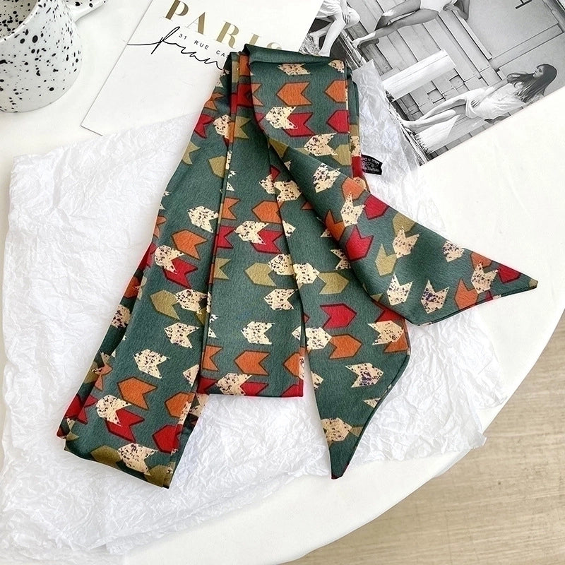 Women's Minimalist Classic Style Color Block Satin Printing Silk Scarf