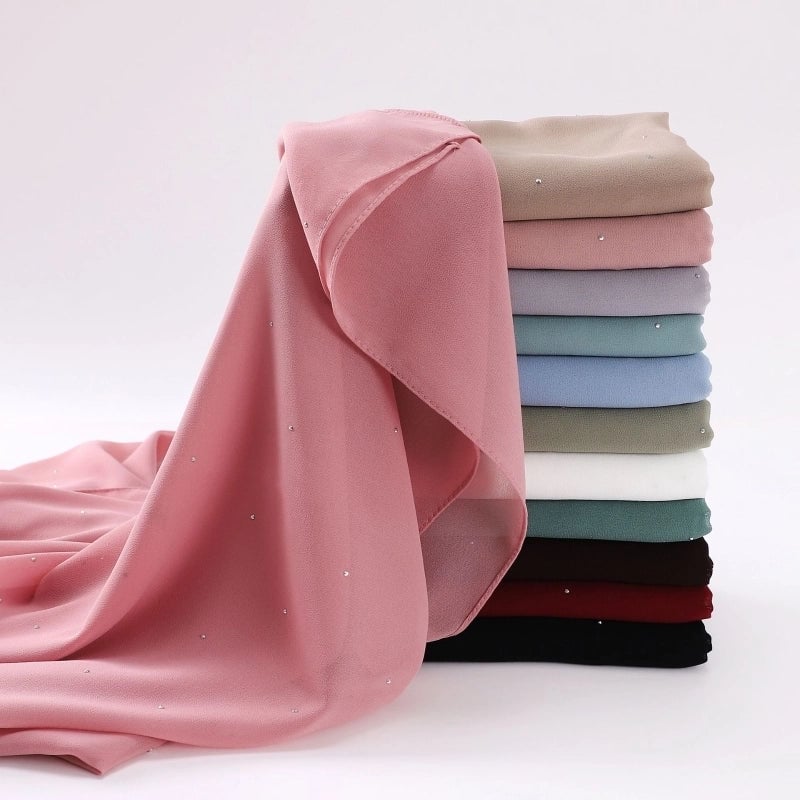 New Pearl Chiffon Long Scarf Gypsophila Hot Drilling Scarf Hui Scarf Middle East Turban Muslim Hijab