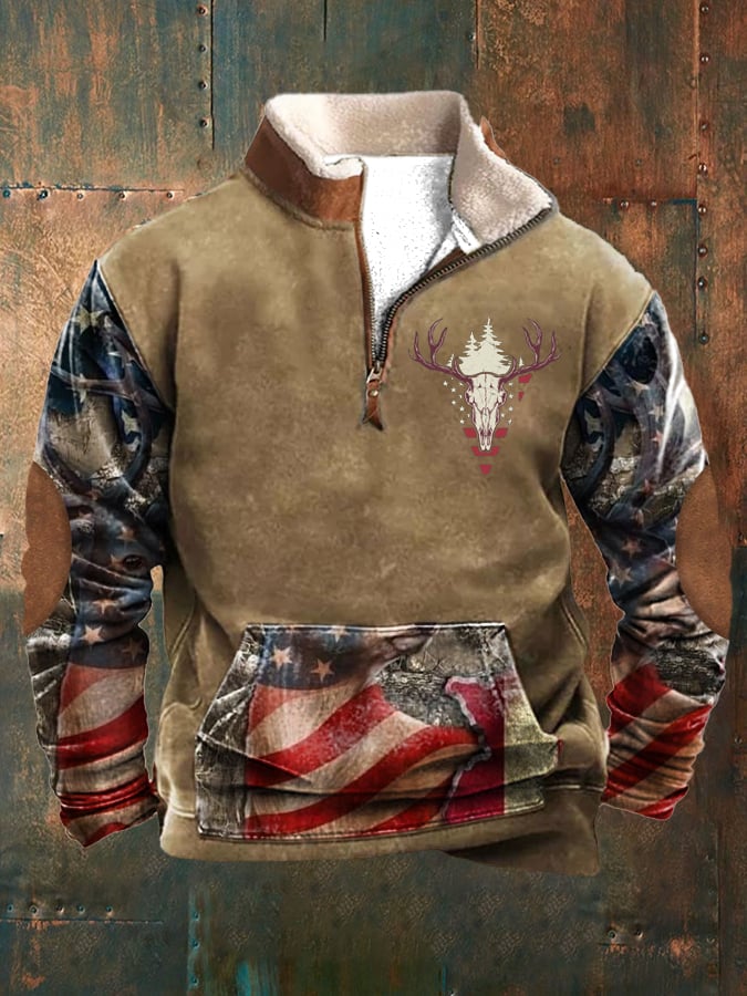 Men's Vintage Color Block Long Sleeve Casual Sweatshirt
